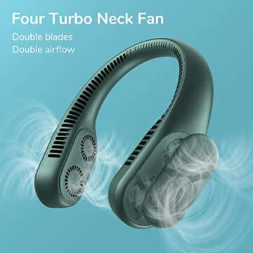 JISULIFE Four Turbo Neck Fan Bladeless, Portable Hand Free for Outdoor, Personal Wearable with Recha...