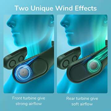 JISULIFE Four Turbo Neck Fan Bladeless, Portable Hand Free for Outdoor, Personal Wearable with Rechargeable Battery, Powerful & Low Noise Gifts for Men/Friends/Family - Green