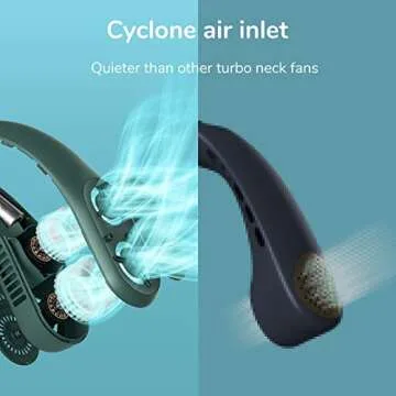 JISULIFE Four Turbo Neck Fan Bladeless, Portable Hand Free for Outdoor, Personal Wearable with Rechargeable Battery, Powerful & Low Noise Gifts for Men/Friends/Family - Green