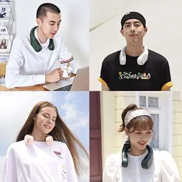 JISULIFE Four Turbo Neck Fan Bladeless, Portable Hand Free for Outdoor, Personal Wearable with Rechargeable Battery, Powerful & Low Noise Gifts for Men/Friends/Family - Green