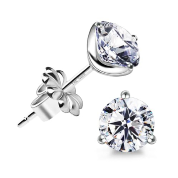 STUNNING FLAME 14K Gold Post & Sterling Silver Round Cut Cubic-Zirconia Stud Earrings | Hypoallergen...