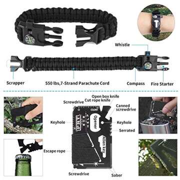 JINAGER Survival Gear Kits Outdoor Survival Gear Tool for Trip,with Fire Starter, Whistle, Wood Cutter, Tactical Pen for Camping, Hiking, Climbing for Wilderness/Trip/Cars/Hiking/Camping