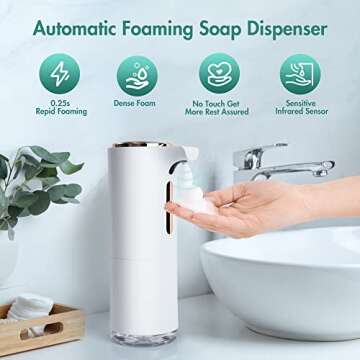 Sumille 3 Level Adjustable Foaming Soap Dispenser - 10oz/300ml Rechargeable, Touchless Hands Free fo...