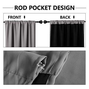 WONTEX 100% Thermal Blackout Curtains for Bedroom - Winter Insulating Rod Pocket Window Curtain Panels, Noise Reducing and Sun Blocking Lined Living Room Curtains, Light Grey, 2 Pieces, 52 x 84 inch