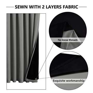 WONTEX 100% Thermal Blackout Curtains for Bedroom - Winter Insulating Rod Pocket Window Curtain Panels, Noise Reducing and Sun Blocking Lined Living Room Curtains, Light Grey, 2 Pieces, 52 x 84 inch