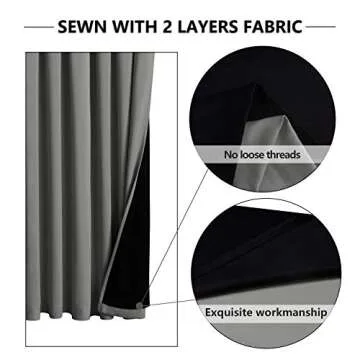 WONTEX 100% Thermal Blackout Curtains for Bedroom - Winter Insulating Rod Pocket Window Curtain Panels, Noise Reducing and Sun Blocking Lined Living Room Curtains, Light Grey, 2 Pieces, 52 x 84 inch