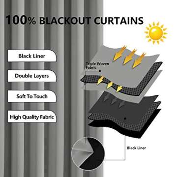 WONTEX 100% Thermal Blackout Curtains for Bedroom - Winter Insulating Rod Pocket Window Curtain Panels, Noise Reducing and Sun Blocking Lined Living Room Curtains, Light Grey, 2 Pieces, 52 x 84 inch