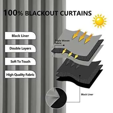 WONTEX 100% Thermal Blackout Curtains for Bedroom - Winter Insulating Rod Pocket Window Curtain Panels, Noise Reducing and Sun Blocking Lined Living Room Curtains, Light Grey, 2 Pieces, 52 x 84 inch