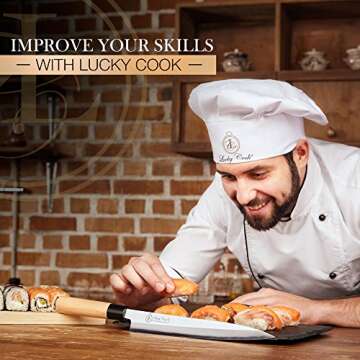 Lucky Cook Sashimi Sushi Knife 10 Inch - Knife For Cutting Sushi & Sashimi, Fish Filleting & Slicing - Very Sharp Stainless Steel Blade & Traditional Wooden Handle + Gift Box