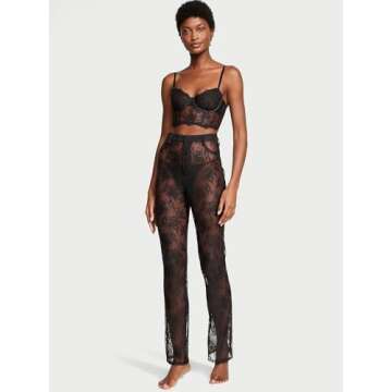 Victoria's Secret VS Archives Rose Lace Pants, Women's Lingerie, Sheer Lace, Black (XS)