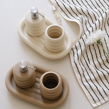 Chubby Donut Ceramic Soap Dispenser Set for Kitchen and Bath