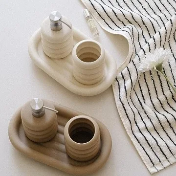 Chubby Donut Ceramic Soap Dispenser Set for Kitchen and Bath