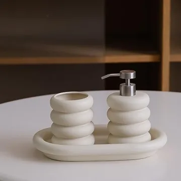 Chubby Donut Ceramic Soap Dispenser Set for Kitchen and Bath