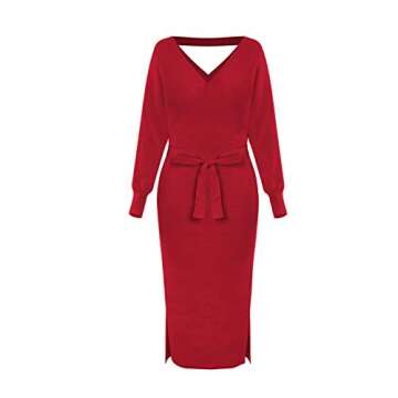 Stylish TEWWEY Women's Midi Knitted Dress - Backless Sweater