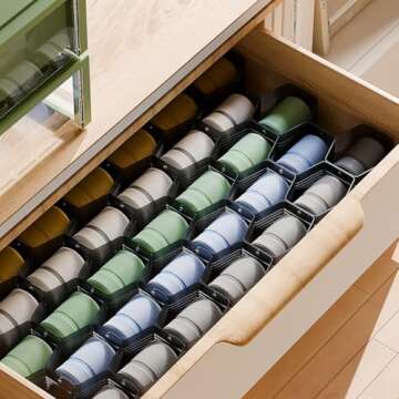 Kocuos Honeycomb Adjustable Drawer Organizer for Socks & Scarves