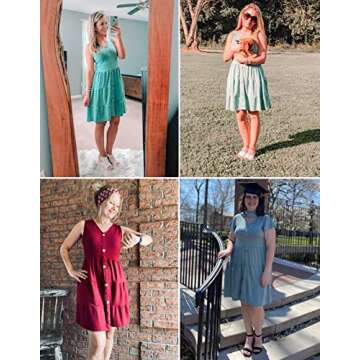 MITILLY Women's Casual T-Shirt Dresses Sleeveless V Neck Button Down A Line Loose Swing Short Dress with Pockets