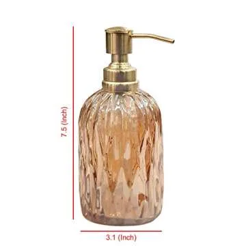 nu steel GLA328C-6 Glacier Collection Glass Finish Trim Refillable Dispenser Pump Bottle for Bathroom Vanity Countertop-Holds Lotion, Liquid Soap, Hand Sanitizer, Amber Gold