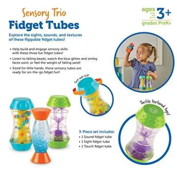 Learning Resources Sensory Trio Fidget Tubes, Sensory Toys for Toddlers, Sensory Toys for Autistic Children, Speech Therapy Materials, 3 Pieces, Ages 3+
