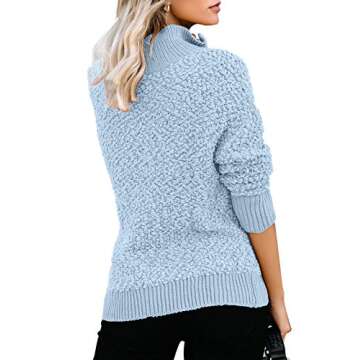 GRAPENT Women’s Casual Fuzzy Cozy Half Zip Long Sleeve Pullover Jumper Knitted Sweater Top for Fall Light Blue Small