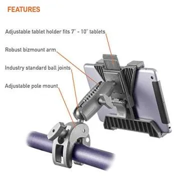 iBOLT TabDock Bizmount Clamp Heavy Duty Post/Pole Mount for Stationary Bikes, Gym Equipment, Treadmi...