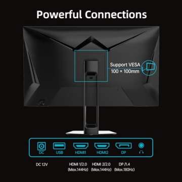 KTC 27” Gaming Monitor 180Hz QHD(2560× 1440p), 1MS,Fast IPS Monitor,122% sRGB,2X DP & 2X HDMI,HDR 10,VESA,FreeSync 144Hz 2K Monitor Black