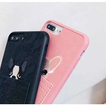 UnnFiko Leather Wallet Phone Case with Credit Card Holders, Lace Dog Pocket Cover with Card Slots for iPhone 7 Plus/iPhone 8 Plus (Pink, iPhone 7 Plus / 8 Plus)