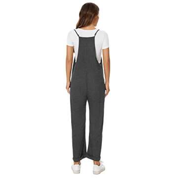 ZOOMOON Women's Loose Casual Sleeveless Adjustable Jumpsuits Stretchy Long Pants Wide Leg Rompers with Two Pockets-Gray L