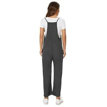 ZOOMOON Women's Loose Casual Sleeveless Adjustable Jumpsuits Stretchy Long Pants Wide Leg Rompers with Two Pockets-Gray L