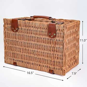 Picnic Basket for 2 Wicker Picknick Basket Set with Insulated Cooler for Camping,Couples Gifts,Wedding Gifts Blue Gingham