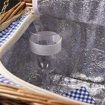 Picnic Basket for 2 Wicker Picknick Basket Set with Insulated Cooler for Camping,Couples Gifts,Wedding Gifts Blue Gingham