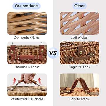 Picnic Basket for 2 Wicker Picknick Basket Set with Insulated Cooler for Camping,Couples Gifts,Wedding Gifts Blue Gingham