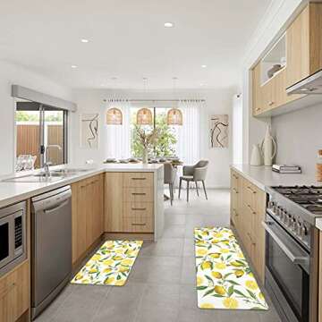 SHACOS Anti Fatigue Lemon Kitchen Rugs Mats Set of 2 Pieces Non Slip Soft Cushioned Standing Mat and...