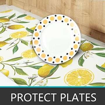 SHACOS Anti Fatigue Lemon Kitchen Rugs Mats Set of 2 Pieces Non Slip Soft Cushioned Standing Mat and Runner Wipeable Floor Mat, 17"x27.5"+17"x47", White