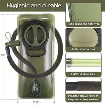 2L Hydration Bladder, Water Bladder for Hiking Backpack 2 Liter Military Green Water Storage Bag wit...