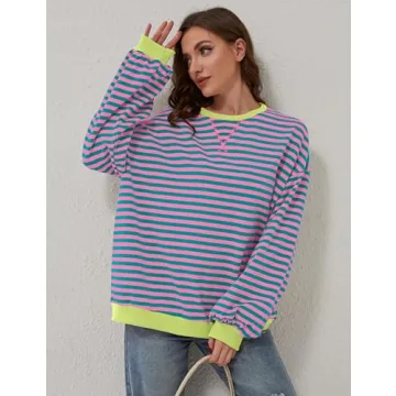 Shop Labolliy Striped Oversized Sweatshirt For Women