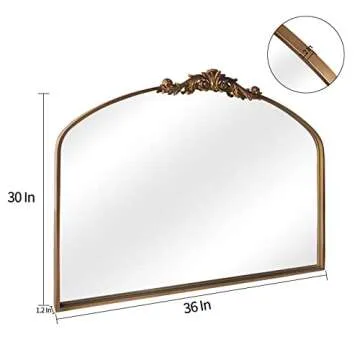 HQiJun Gold Wall Mirror, Arched Vintage Baroque Ornate Traditional Mirrors, Antique Decorative Farmh...