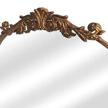 HQiJun Gold Wall Mirror, Arched Vintage Baroque Ornate Traditional Mirrors, Antique Decorative Farmhouse Brass Mirror for Living Room, Bedroom, Entryway, Bathroom Vanity, Fireplace (Gold, 30 x 36)