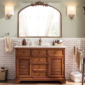 HQiJun Gold Wall Mirror, Arched Vintage Baroque Ornate Traditional Mirrors, Antique Decorative Farmhouse Brass Mirror for Living Room, Bedroom, Entryway, Bathroom Vanity, Fireplace (Gold, 30 x 36)