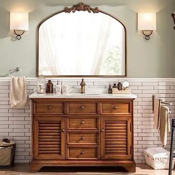 HQiJun Gold Wall Mirror, Arched Vintage Baroque Ornate Traditional Mirrors, Antique Decorative Farmhouse Brass Mirror for Living Room, Bedroom, Entryway, Bathroom Vanity, Fireplace (Gold, 30 x 36)