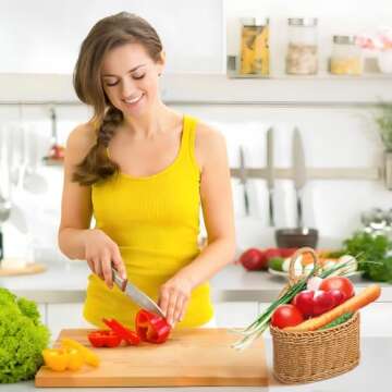 Ipetboom Plastic Woven Wall Hanging Basket: Rustic Wicker Garlic Potato Onion Fruit Flower Storage wall Basket Kitchen Vegetable Keeper Organizer holder Bin for kitchen boho wall decor, 9.3X7.5X4.7In