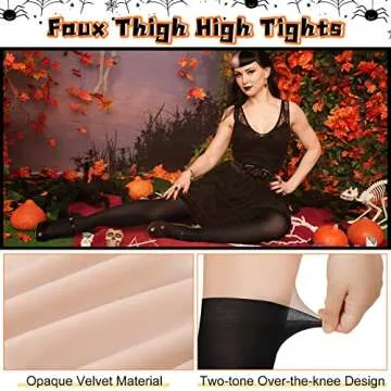 Foaincore 4 Pairs Mock Thigh High Tight Suspender Pantyhose Sock for Women Footed Tights High Waist Pantyhose for Women Girls (Skin, Black)