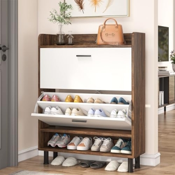 Tribesigns Shoe Cabinet, 2-Tier Shoe Storage Cabinet with Flip Doors, Vintage Entryway Shoe Organize...
