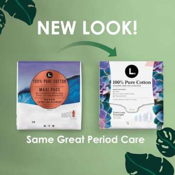 L. Pure Cotton Topsheet Pads for Women, Extra Long Overnight Pads, Maxi Pads with Wings, Unscented Menstrual Pads, 28 Count x 2 Packs (56 Count Total) (Packaging May Vary)