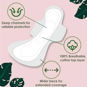 L. Pure Cotton Topsheet Pads for Women, Extra Long Overnight Pads, Maxi Pads with Wings, Unscented Menstrual Pads, 28 Count x 2 Packs (56 Count Total) (Packaging May Vary)