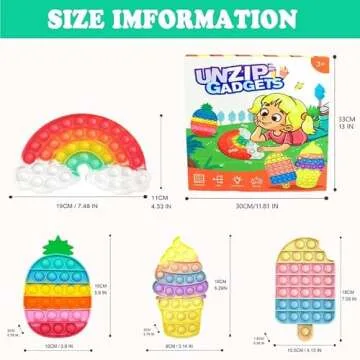 4 Pcs Fidget Toys for Kids, Rainbow Push Bubble Fidget Toys Ice Cream Sensory Toy Pineapple Squeeze ...