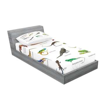 Ambesonne Reptile Fitted Sheet & Pillow Sham Set, Printed 2 Piece Bedding Set for Bedroom and Dorm R...