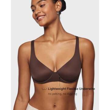 INLYRIC Women's Mesh Balconette Bra Sexy Demi Supportive Comfortable Seamless Underwire Unlined Sheer Bras Hazelnut - Sheer 34DD