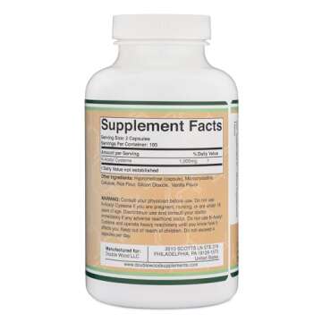 NAC Supplement N-Acetyl Cysteine (1,000mg Per Serving 500mg Per Cap, 210 Capsules) (Third Party Tested) with Odor Masking Technology to Boost Glutathione Levels by Double Wood