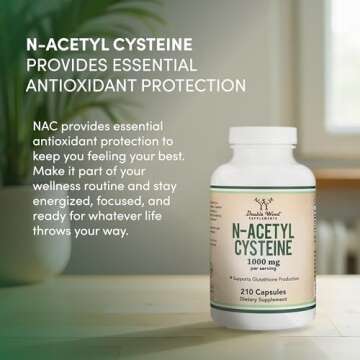 NAC Supplement N-Acetyl Cysteine (1,000mg Per Serving 500mg Per Cap, 210 Capsules) (Third Party Tested) with Odor Masking Technology to Boost Glutathione Levels by Double Wood