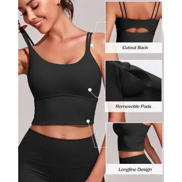Everrysea Longline Sports Bra for Women in Black